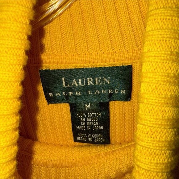 Vintage 90s LRL Lauren Ralph Lauren Turtleneck Sweater Medium Yellow Ribbed - Picture 3 of 6